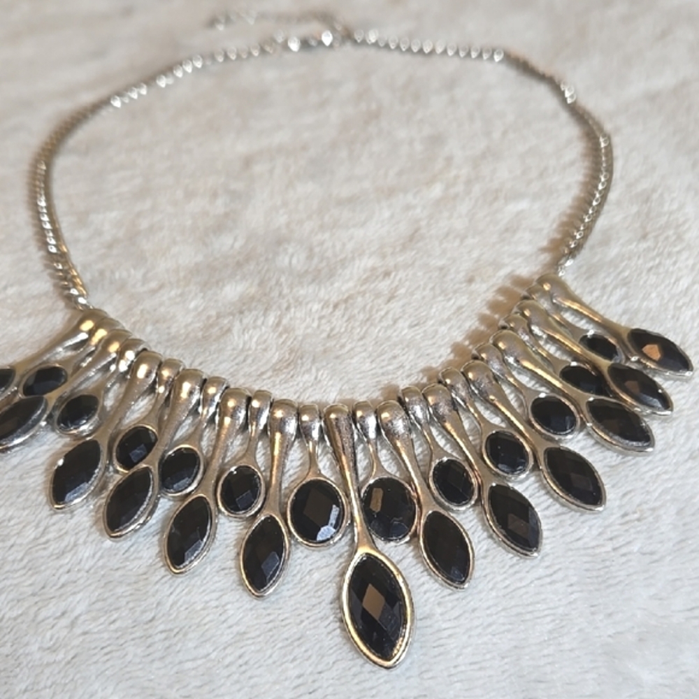 #210 Modern Silver and Black Tone Statement Necklace #210 - Picture 4 of 6